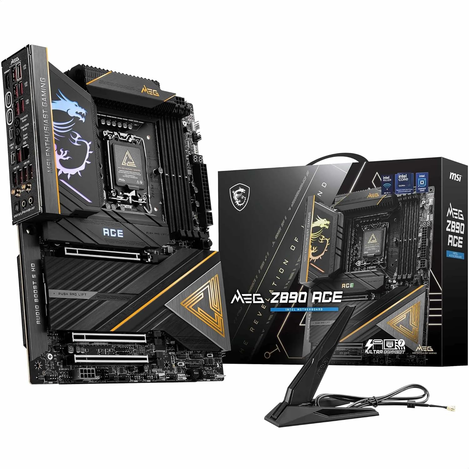 MEG Z890 ACE Carte mère, ATX - pour processeurs Intel Core Ultra (série 2), LGA 1851 - VRM SPS 110A, Mémoire DDR5 (9200+MT/s OC), PCIe 5.0 & 4.0 x16, M.2 Gen5, Thunderbolt 4, Wi-FI 7, 10G LAN