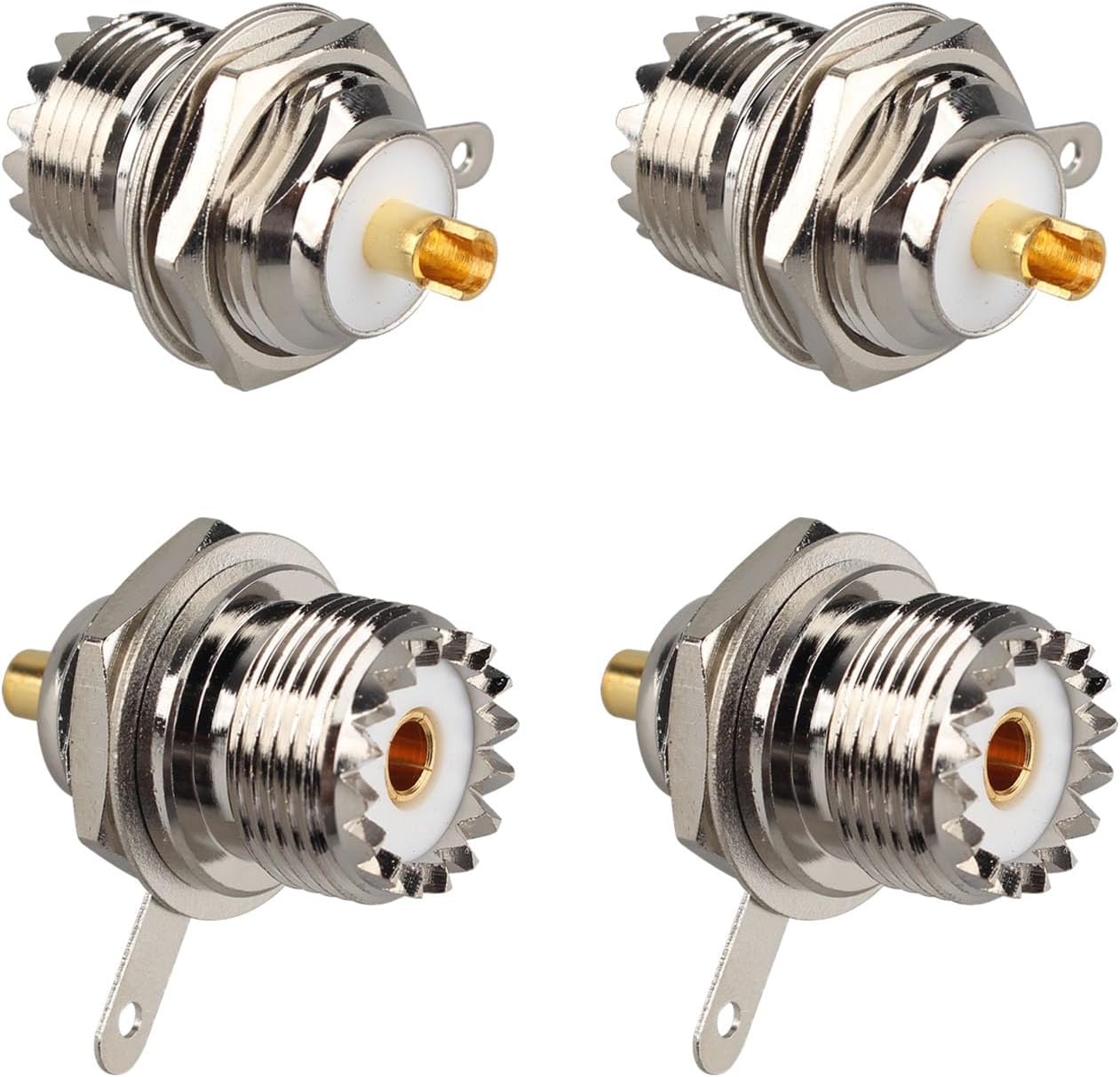 Futheda 4PCS UHF SO239 Cloison Femelle Panneau Écrou Montage sur châssis Bride à souder Tasse PL259 RF Droit Connecteur Coaxial Prise Droite Antenne Adaptateur pour Câble Coaxial CCTV WiFi Radio