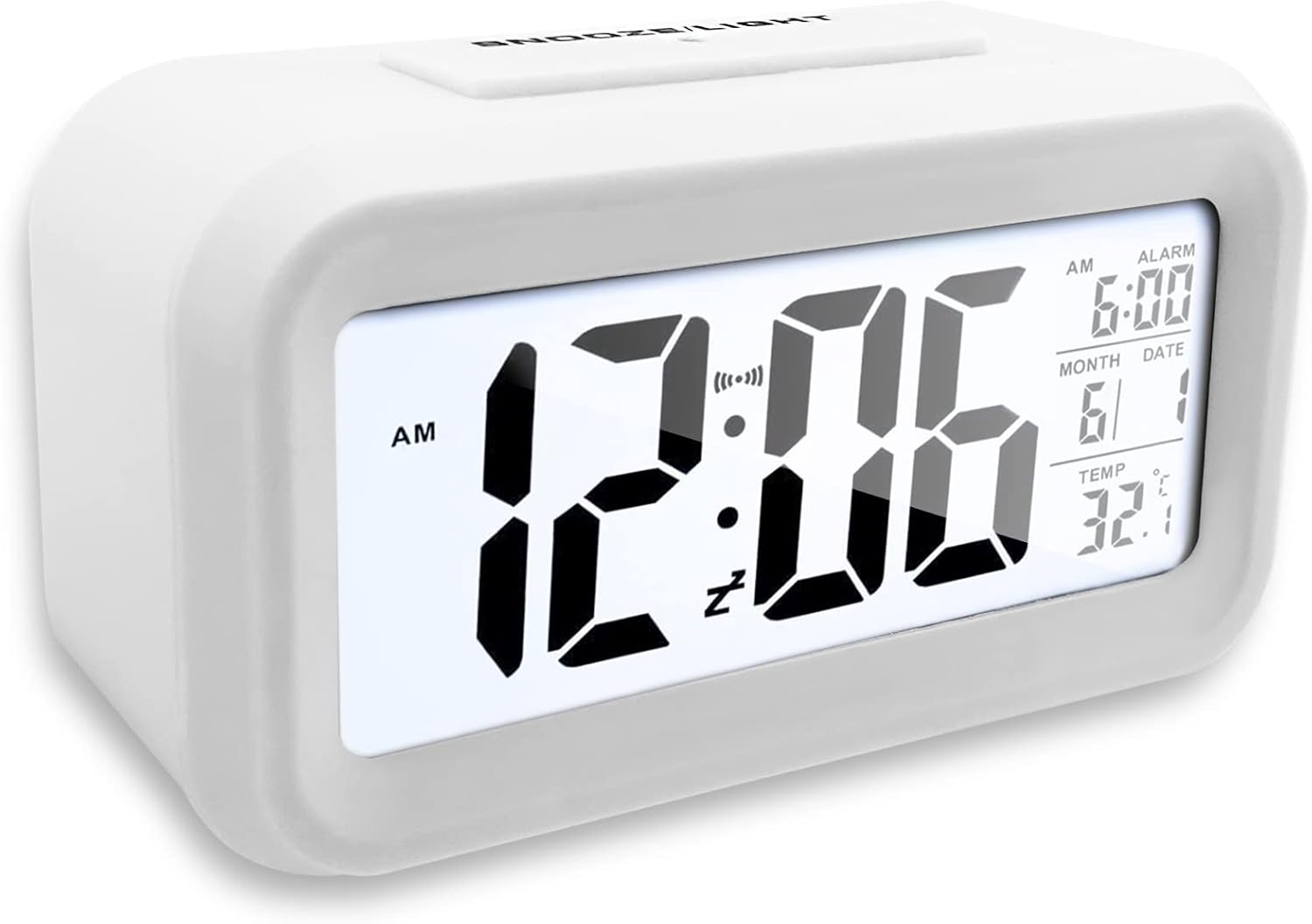 Nutabevr Réveil Digital à Piles Grand Ecran,Alarm Réveil LED avec Fonction Snooze,Horloge numérique Pile Portable avec Afficher Température,Date,pour Chambre, Bureau, Blance
