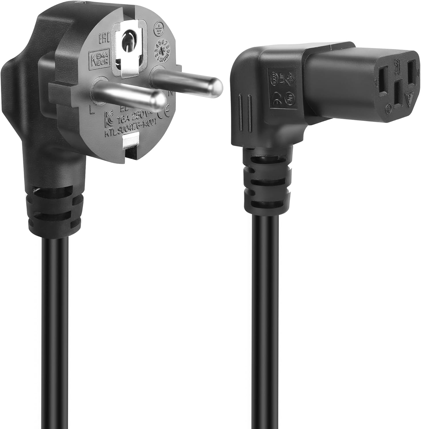 GELRHONR 1.5m Câble Froid 3 Broches, 90 degrés CEE 7/7 sur IEC C13, câble d'alimentation avec Contact de Protection coudé sur la Prise Froid C13 coudé (Up Angle C13)