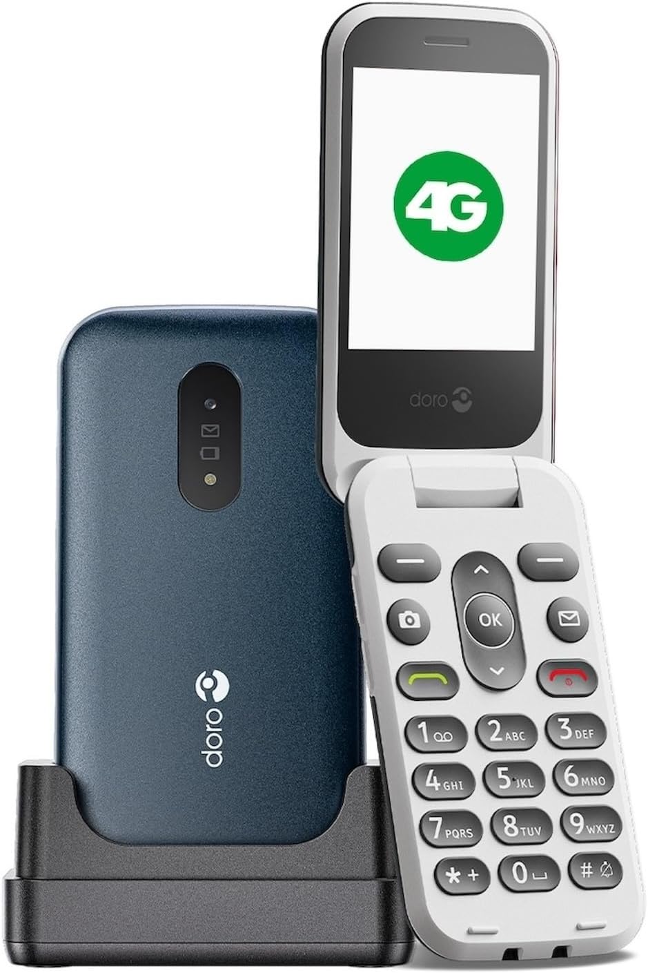 Doro 2820 4G Cell Phone with Flip Unlocked for Seniors - Big Talking Keys - Camera - Bluetooth - Support Key - Basic Mobile Phone Without Internet (Blue/White)