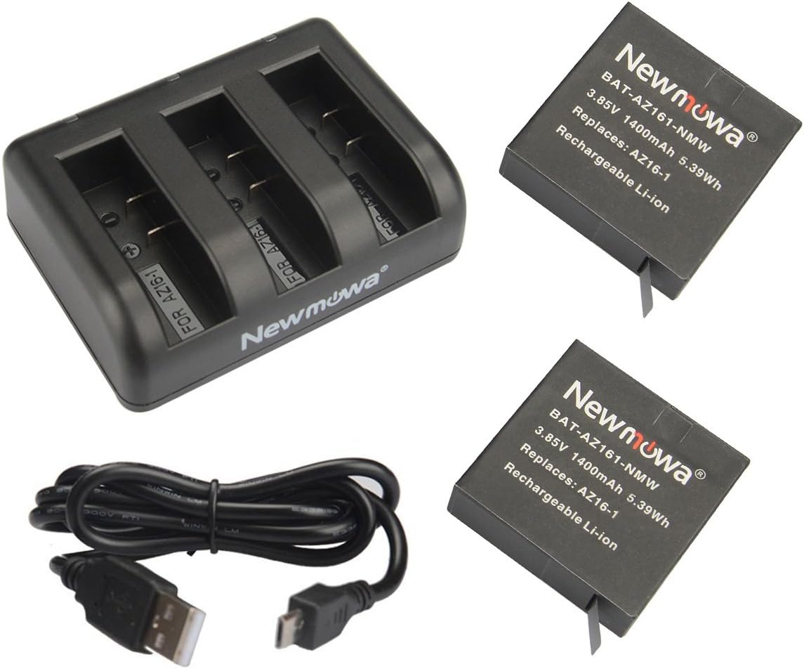 Newmowa AZ16-1 Remplacement Batterie (2-Pack) et Rapid 3 canaux Chargeur USB pour Xiaomi YI AZ16-1,AZ16-2 et Xiaomi Yi 4K,Yi 4K+,Yi Lite,YI 360 VR Action Camera(Non Compatible pour la Yi Discovery)
