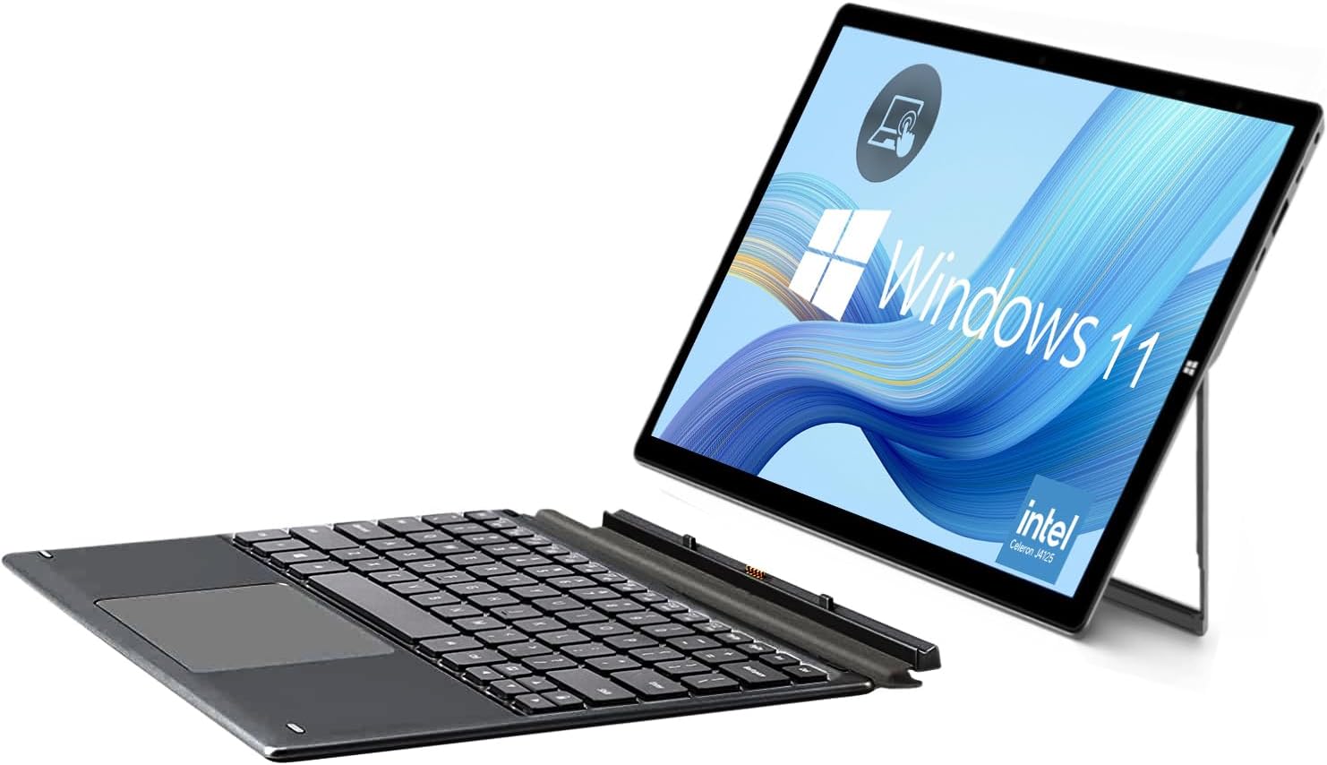 SZTPS Tablette Windows avec Clavier, Tablette Windows 11 Intel J4125,Ordinateur Portable 2 en1,écran Tactile HD avec Clavier Amovible 6 + 128 Go,Double WiFi 2,4 G et 5 G,Grande Batterie 5000 mAh