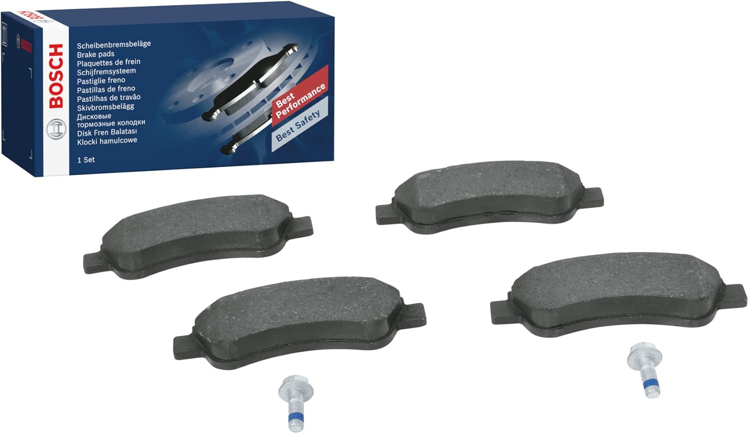 Bosch BP318 - Front Brake Pads for Car, Bosch Quality, Noise and Dust Reduction - ECE-R90 Certified - Copper Free - Set of 4 Pads - Includes Accessories