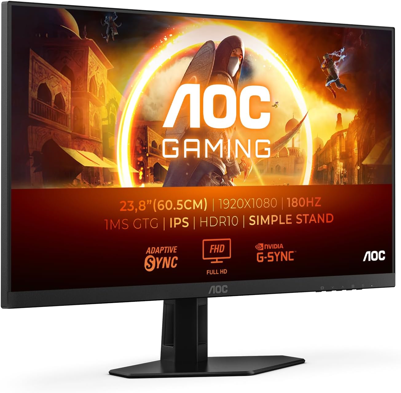 AOC Gaming 24G4XED - Moniteur 24 Pouces FHD, 180 Hz, 1 ms, FreeSync Prem., G-Sync comp., HDR10 (1920x1080, HDMI 2.0, DisplayPort 1.4) Noir/Gris