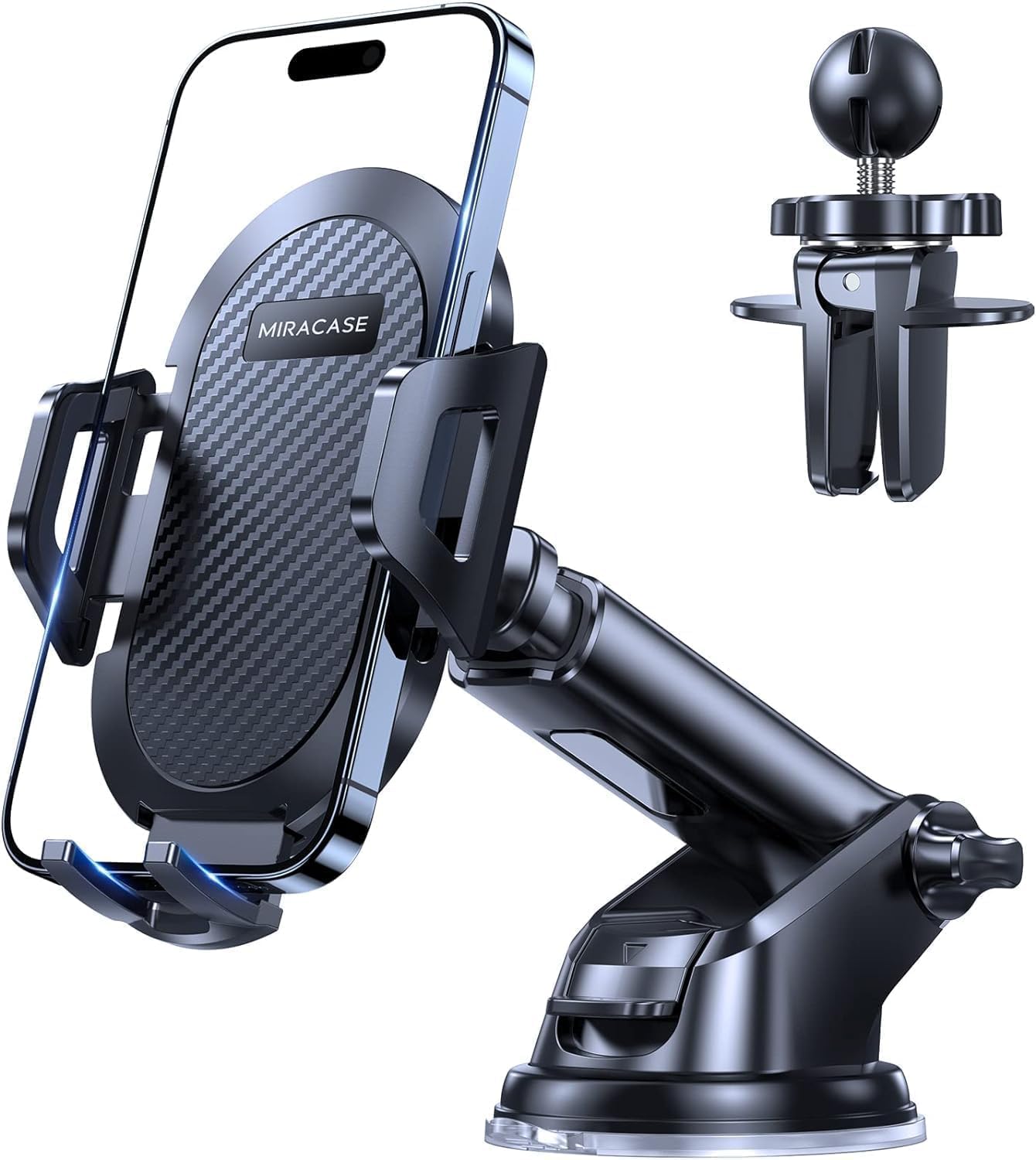 Miracase Universal Car Phone Holder - Reliable Suction Cup & Clip - Military Quality - Car Phone Holder Suction Cup Windscreen Dashboard Compatible with All 4.0-7.0 Inch Smartphones