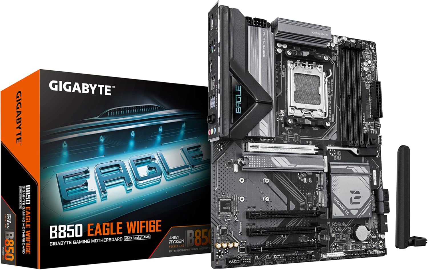GIGABYTE B850 Eagle WIFI6E Carte Mère - AMD Ryzen 9000 Series CPUs, VRM numérique 8+2+2 Phases, jusqu'à 8200MHz DDR5 (OC), 1xPCIe 5.0 + 2xPCIe 4.0 M.2, LAN GbE, WiFi 6E, USB 3.2 Gen 2