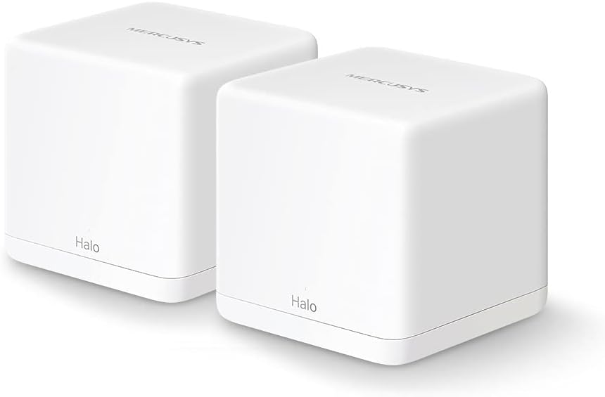 MERCUSYS WiFi Mesh AC 1200Mbps Halo H1200G(2-Pack), Couverture jusqu'à 260㎡, Connecter jusqu'à 100 Appareils, 3 Ports Gigabit, l'itinérance transparente, Contrôle parental, Beamforming