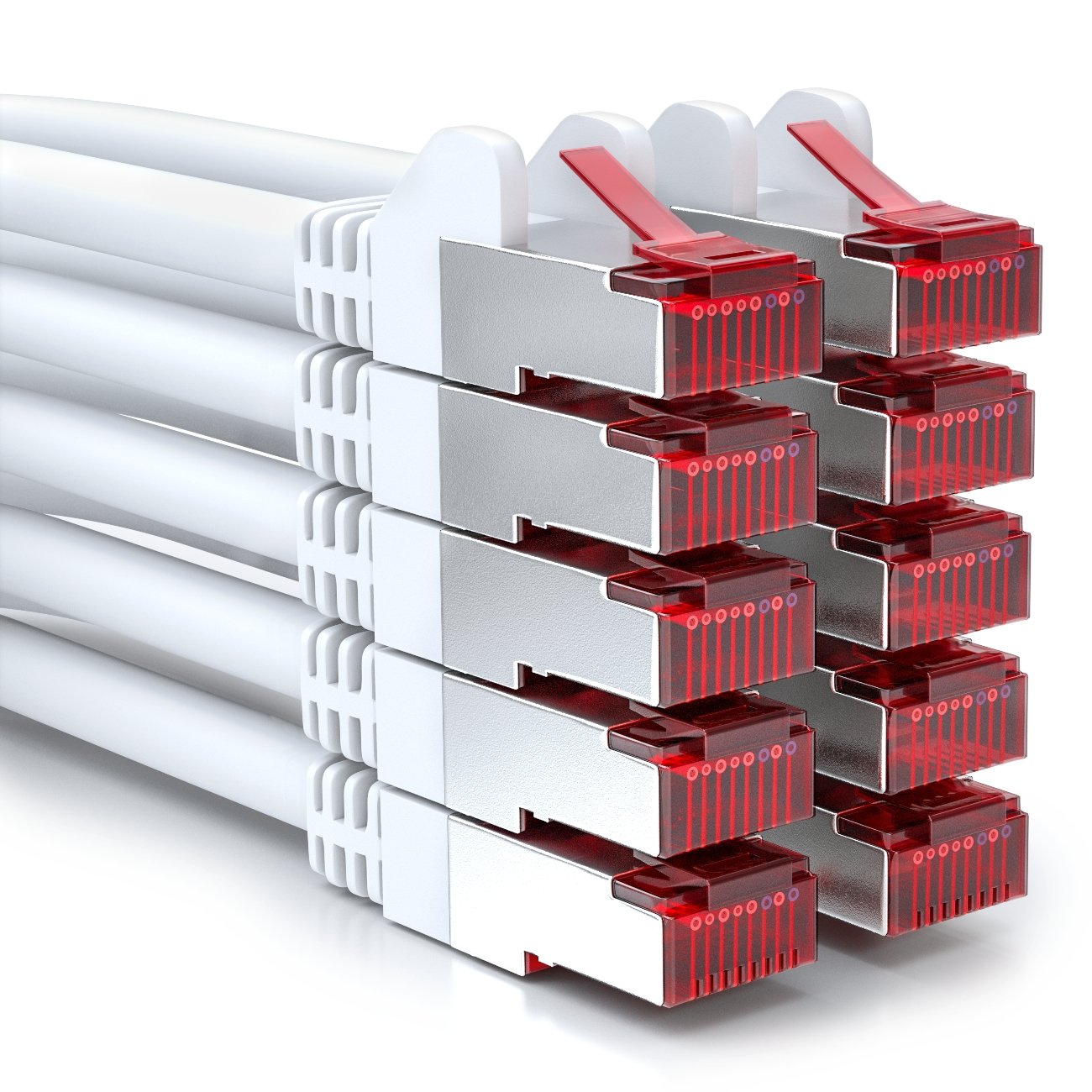 deleyCON 10x 2m Câble Patch CAT6 PIMF S/FTP un Blindage CAT-6 RJ45 Câble Réseau Câble Ethernet LAN DSL Routeur Modem Point D'Accès Patch Panels - Blanc