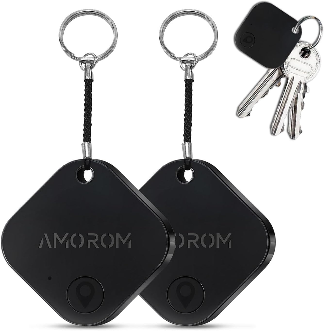 AMOROM Smart Air Tag Bluetooth Tracker Pack of 2, Compatible with iOS and Android, Phone Search, Nearby, Powerful Ringtone, Replaceable Battery, for Keys/Luggage/Bag/Back