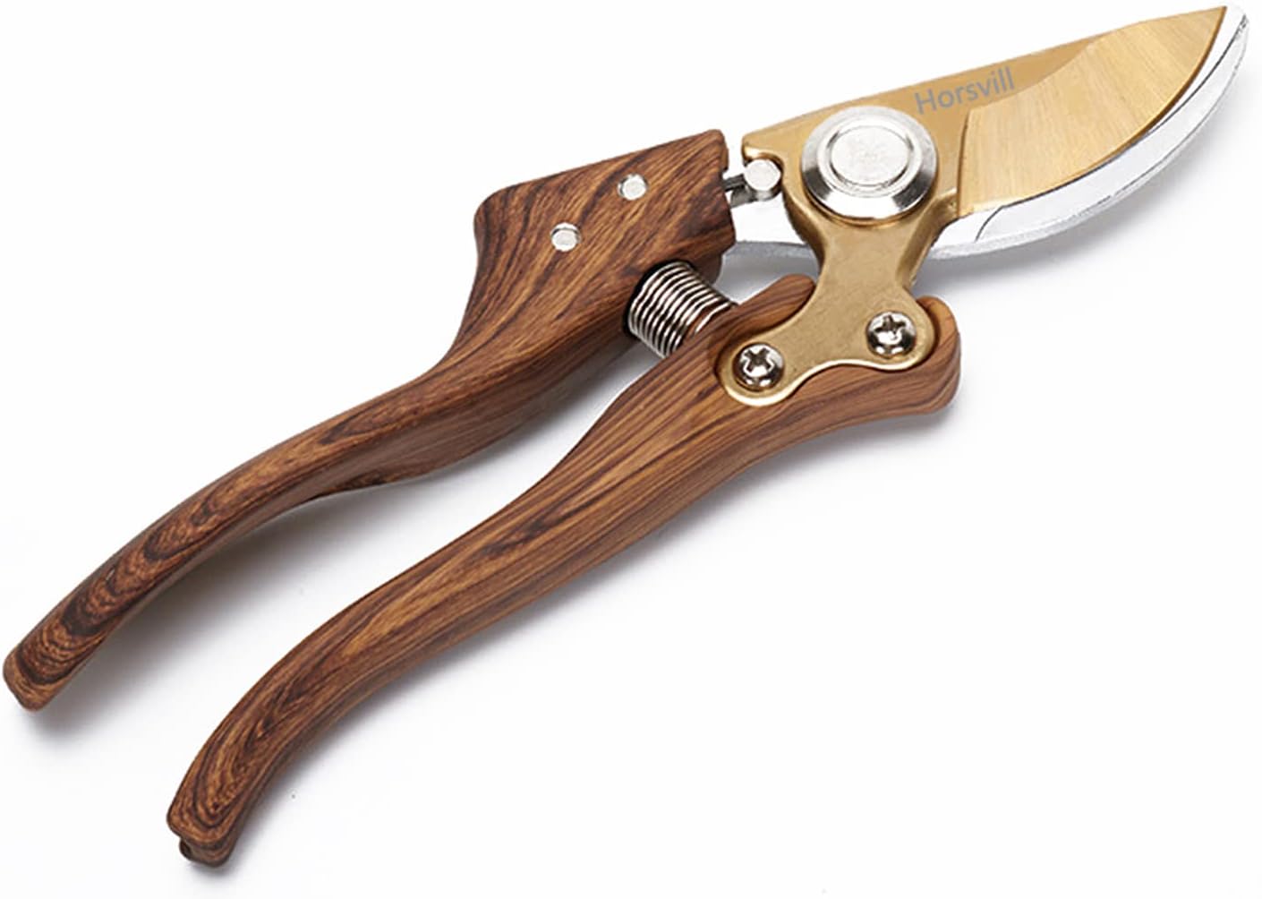 Horsvill Garden Pruning Shears, Garden Scissors Made of Japanese SK4 Steel, Labor Saving Garden Secateurs for Pruning Thick Branches and Bamboo (Wood Grain)