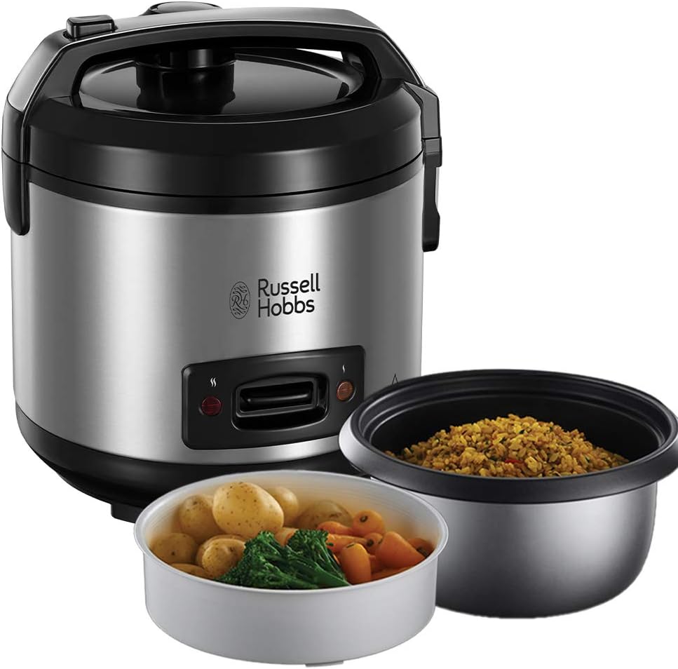 Russell Hobbs Rice Cooker [2-in-1 - Simple & Fast] Classic (1.2L, Steamer Basket, Lockable Lid, Auto Warm, Removable Non-Stick Bowl) 27080-56 (Amazon Exclusive)