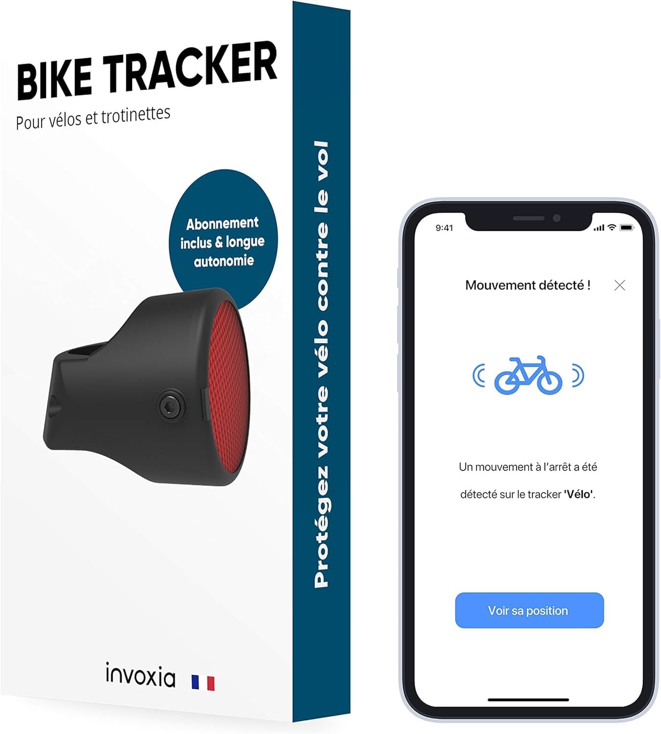 Invoxia Bike Tracker - GPS Anti-Theft Bike Tracker - Reflector with Real Time Alerts - 3 Year Subscription Included - Up to 3 Months Battery Life - Discreet and Lightweight - Waterproof