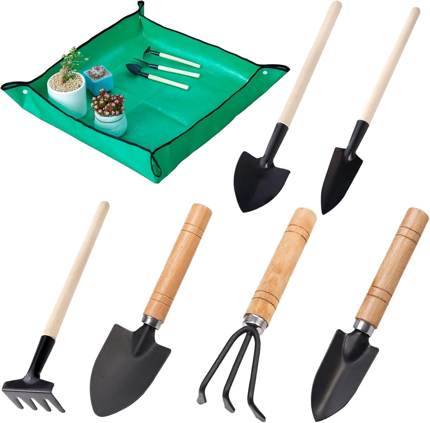 7pcs Mini Garden Tools Kit Small Gardener with Wooden Handle and Iron Child Mini Hand Gardening Tools Set Gardening Tools in Lnoxidable Steel Portable Garden Tools