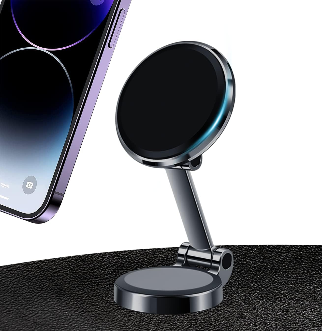 DMJWAN Magnetic Car Phone Holder, [Upgrade 10 Strong Magnets] [360° Rotation] New Alloy Foldable Magnetic Car Phone Holder