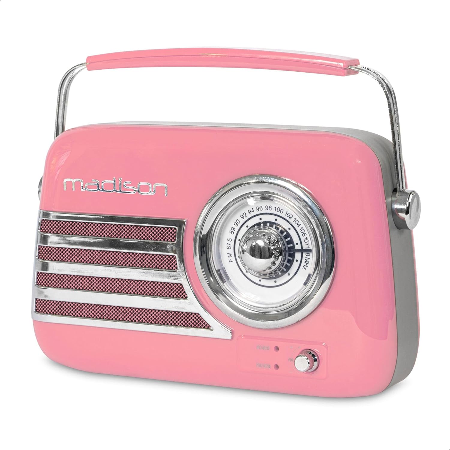 MADISON - FREESOUND-VR40P - Vintage 30W Long Battery Life Radio with Bluetooth, USB and FM - Pink