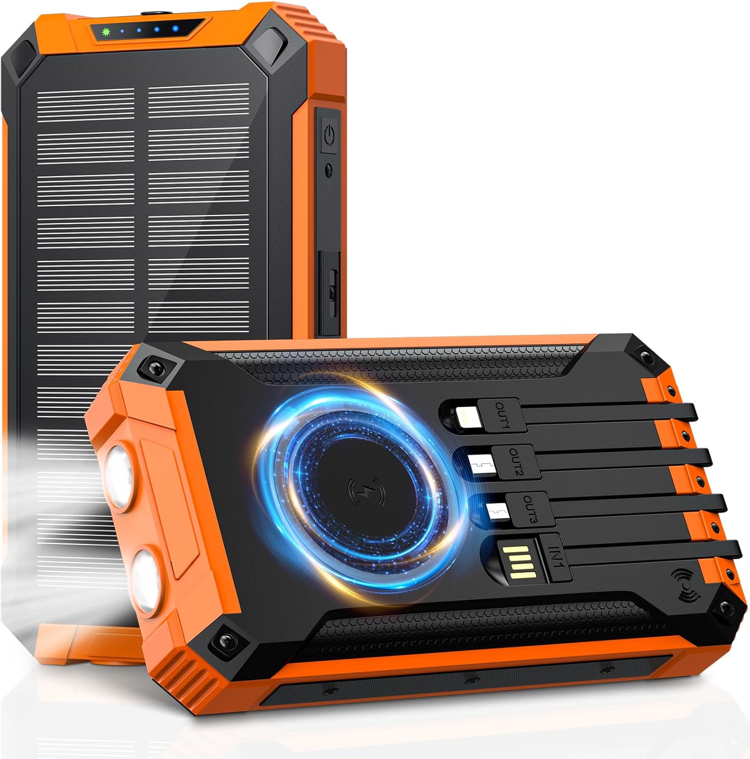 Apkezel Solar External Battery, 26800 mAh Solar Charger for Telephone with 6 Outputs and 4 Inputs, 15 W Fast Charging Solar Power Bank with Wireless Charging, Waterproof Solar Power Bank