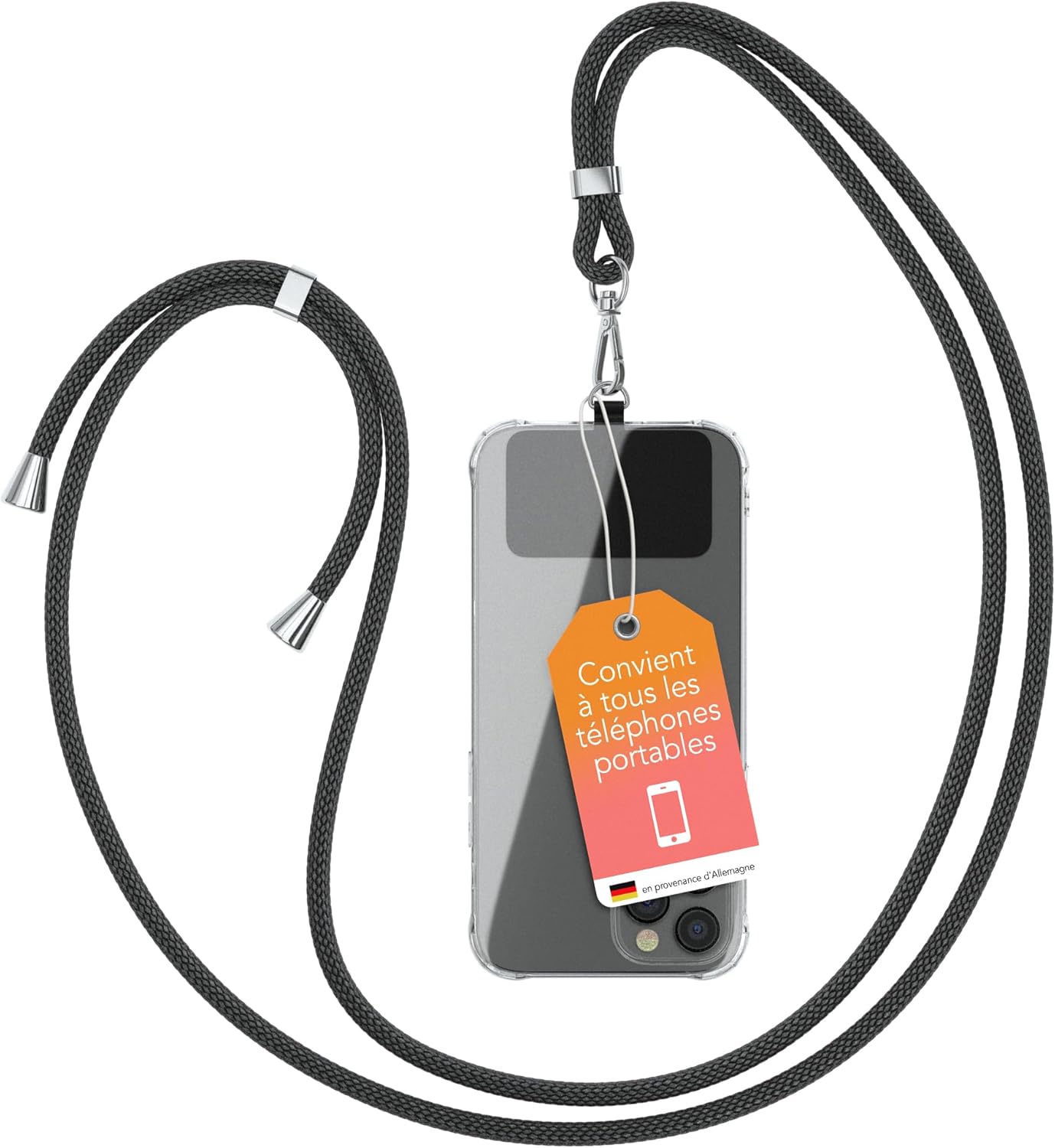 EAZY CASE Universal Cell Phone Chain Suitable for All Smartphones Neck Strap for Cell Phone with Lanyard Suitable for All Pouches Black