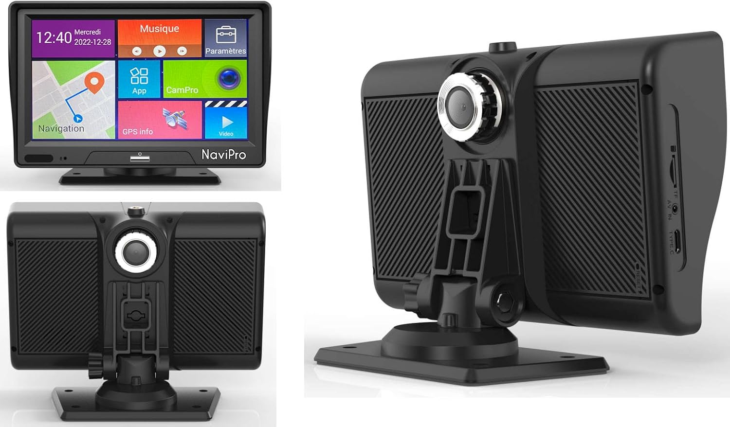 7 Inch NaviPro DVR GPS Car Dashcam – Integrated Road Camera, Europe + Morocco, Camping Areas – Lifetime Free Update