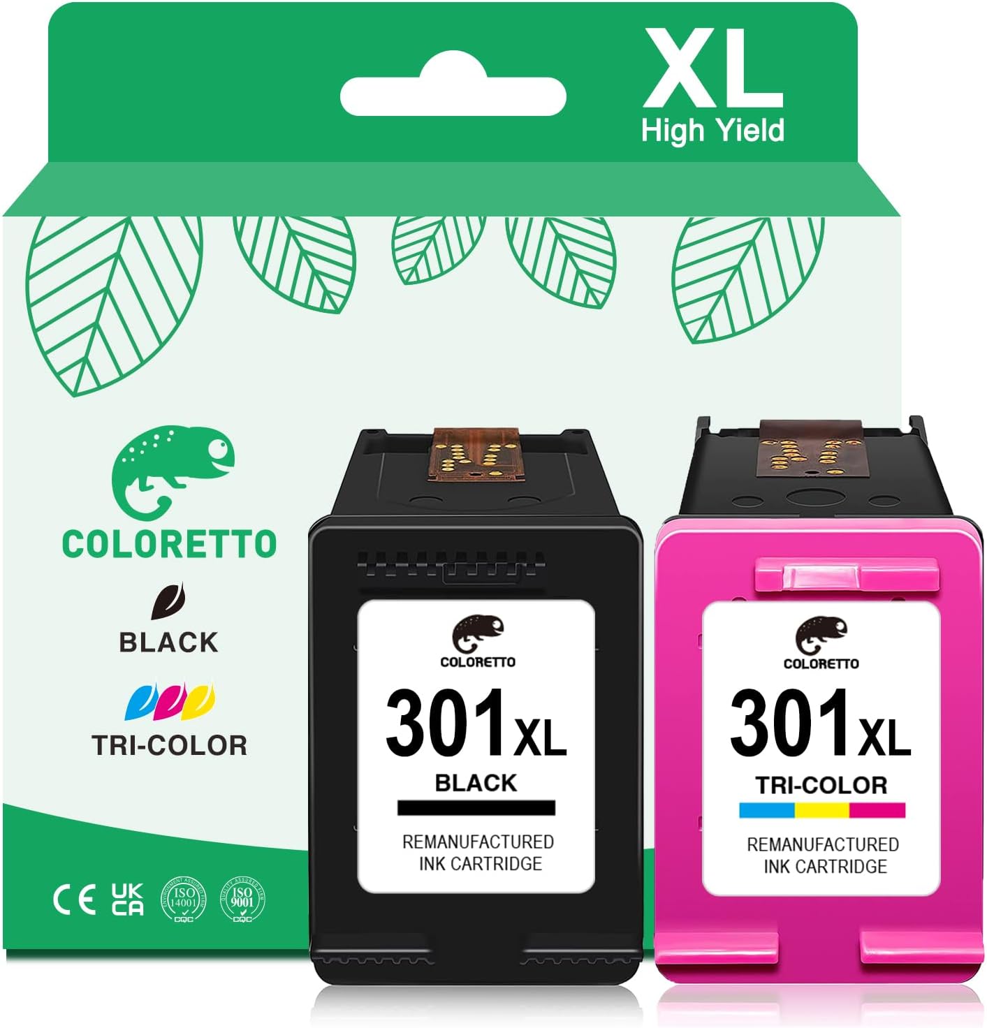 COLORETTO 301XL Ink Cartridge for HP 301 XL Black and Colour DeskJet 2540 1010 1050 1510 2050 Envy 4507 4500 4502 4504 5530 5532 OfficeJet 2620 2622 2624 4630 4632 4634 Remanufactured Ink Cartridges