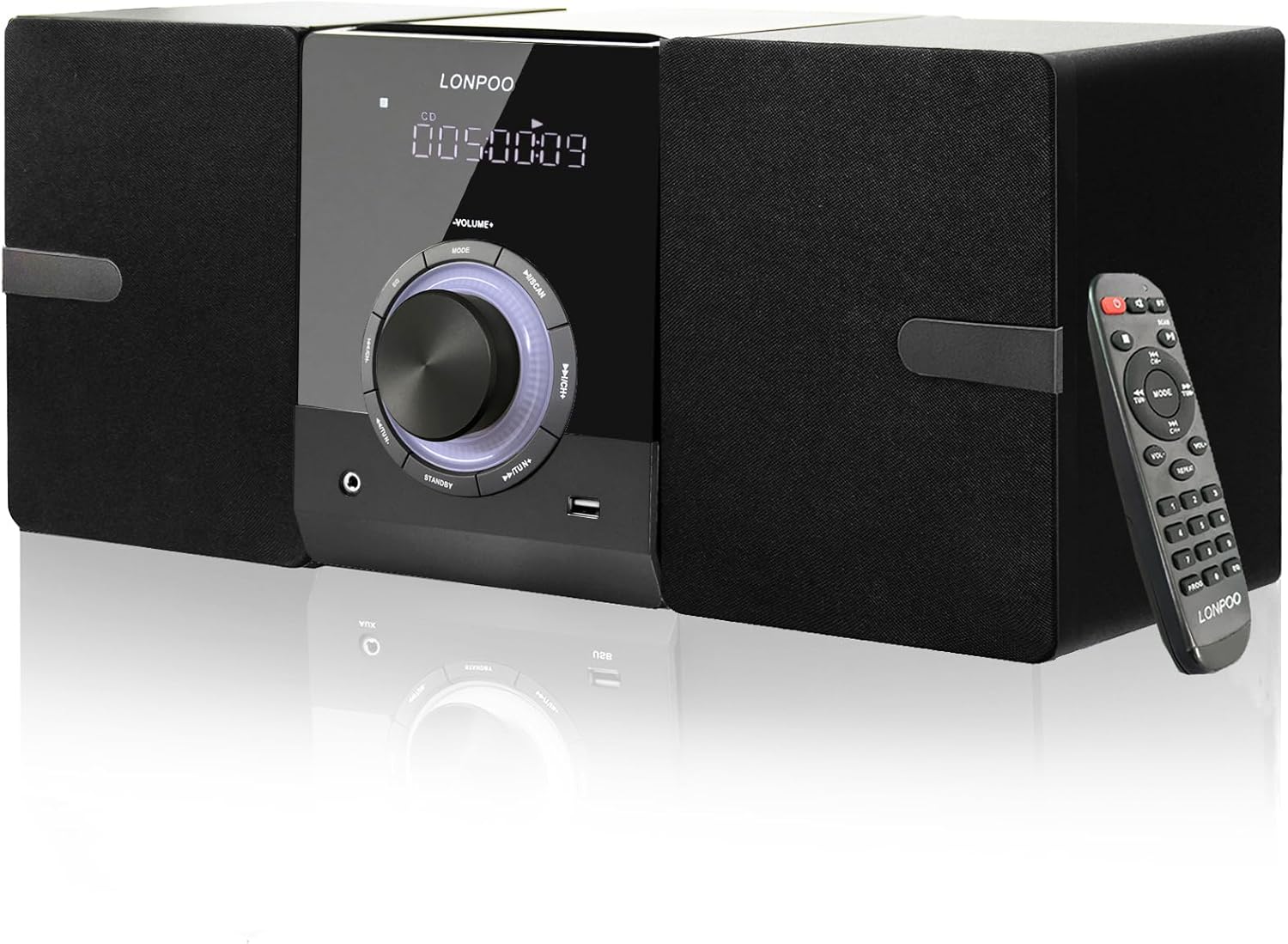 Compact Hi-Fi Stereo System with CD Player, Bluetooth, FM Radio, USB, AUX-in, LED Display and Large Button, Remote Control