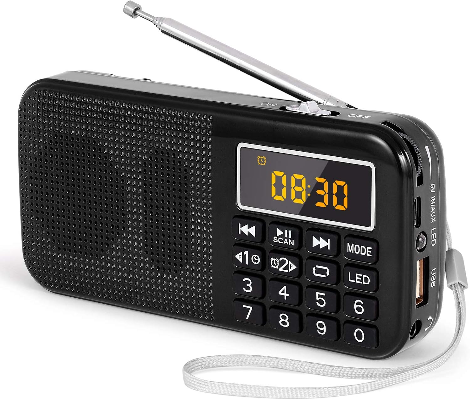 PRUNUS J-725 Portable Rechargeable Radio, FM Radio with 3000mAh Rechargeable Battery, Small Portable Digital Radio with Clock/Alarm Clock and Emergency Lighting, Support MP3/SD/USB/AUX