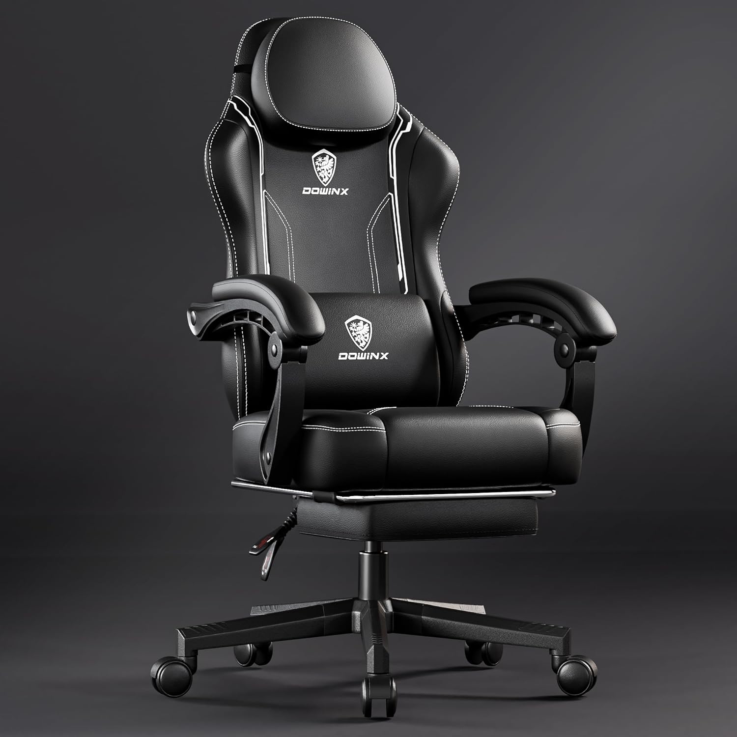Dowinx Racing Gaming Chair, Ergonomic Gaming Chair with Lumbar Support, PU Leather, Extended Backrest, 150 kg, Black