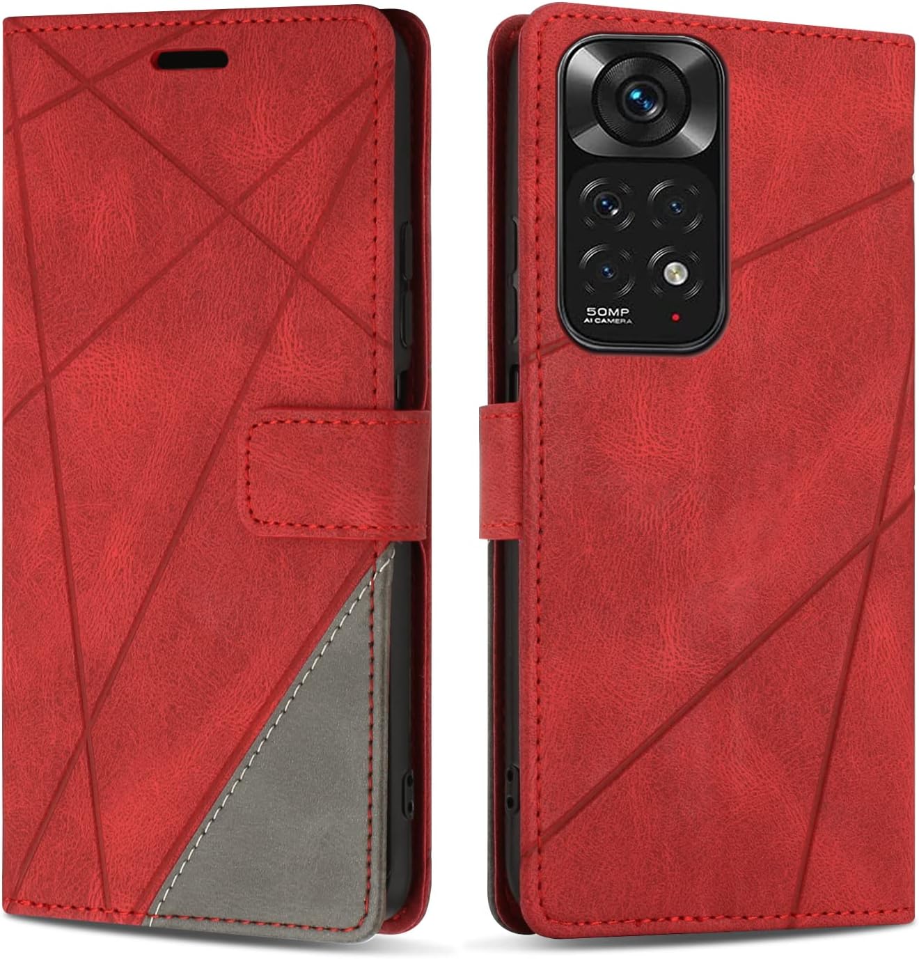 SONWO Case for Xiaomi Redmi Note 11S/Xiaomi Redmi Note 11, Protective PU Leather Wallet Book Cover for Redmi Note 11S/Redmi Note 11, Card Slots, Stand Function, Red
