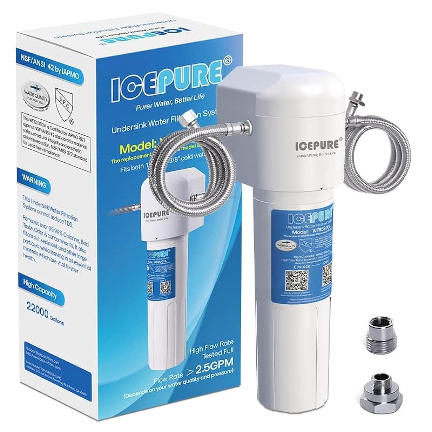 ICEPURE Under Sink Water Treatment System - Direct connection removes 99.99% of chlorine, large gallon chlorine reduction capacity improves taste and smell