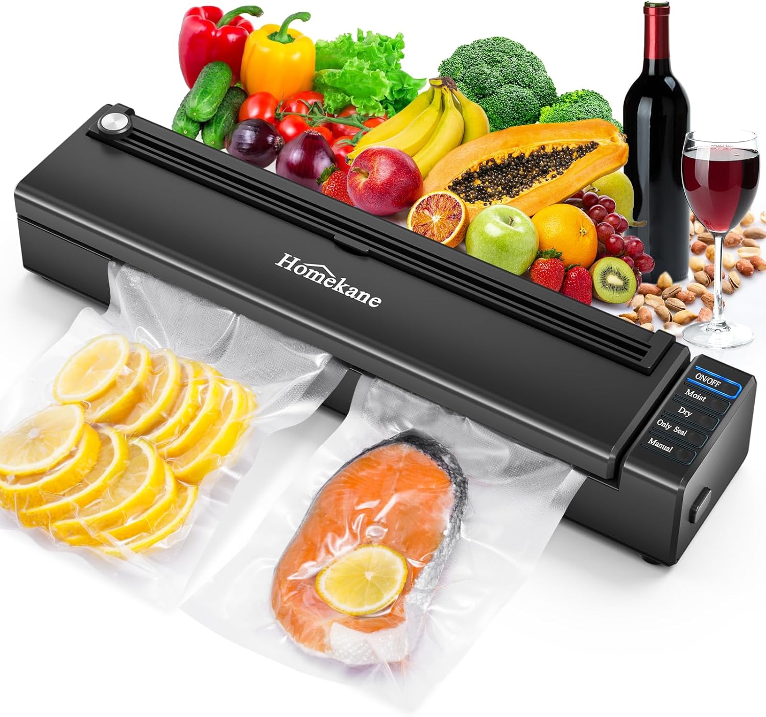 HOMEKANE 5 in 1 Food Vacuum Sealer Machine for Dry and Wet Food Vacuum Machine Device with Cutting Knife, Vacuum Bags and Hose Included