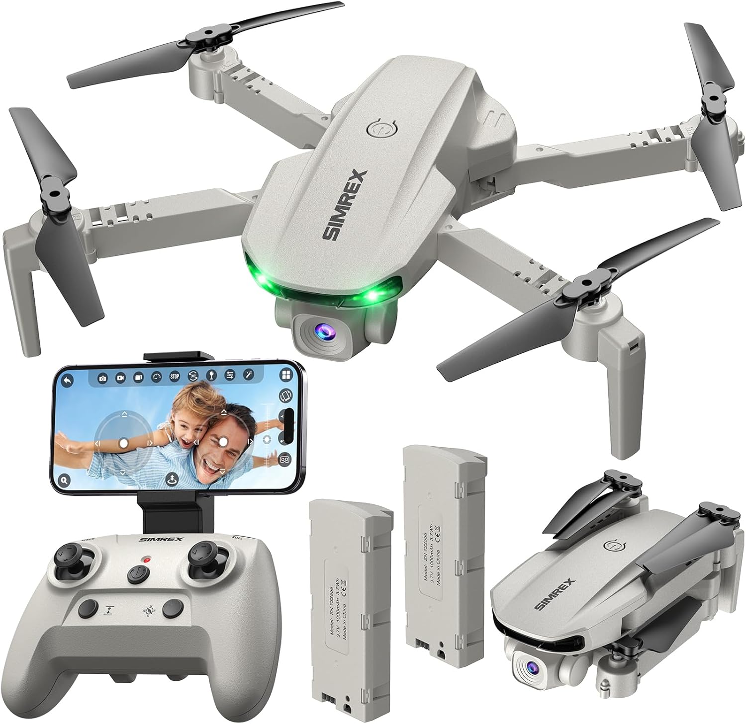 SIMREX X800 Mini Drone with 1080P HD FPV Camera Foldable RC Quadcopter Altitude Hold Flip 3D Headless Mode Gifts for Kids, Adults, Beginner, Grey