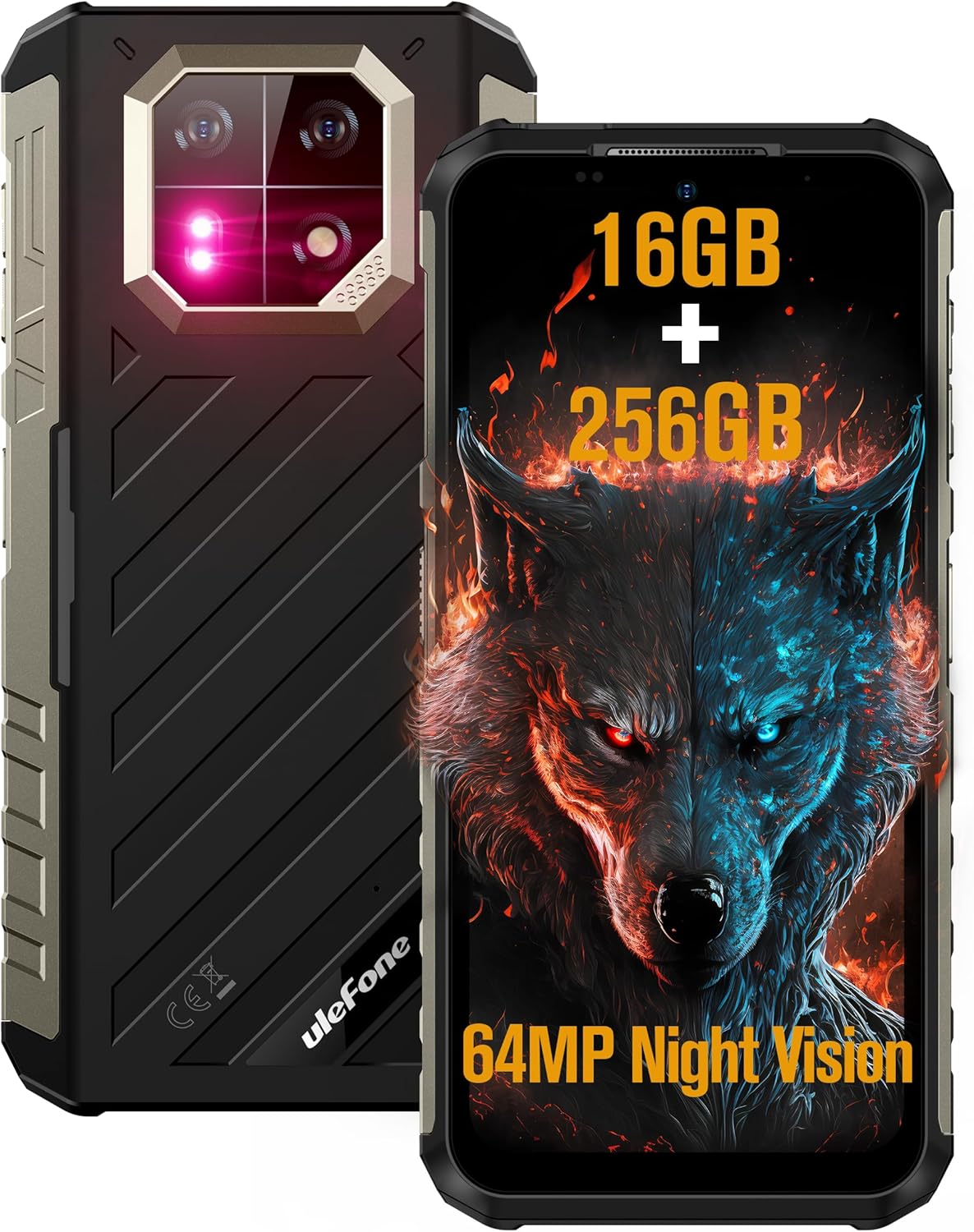 Ulefone Armor 22 Protable Unbreakable Android 13, 16GB + 256GB, 64MP Night Vision Camera, 6.58 Inch FHD+ 120Hz, 6600mAh (33W), 4G Dual SIM/NFC/GPS/IP69K/Infrared Sensor Waterproof Phone - Black