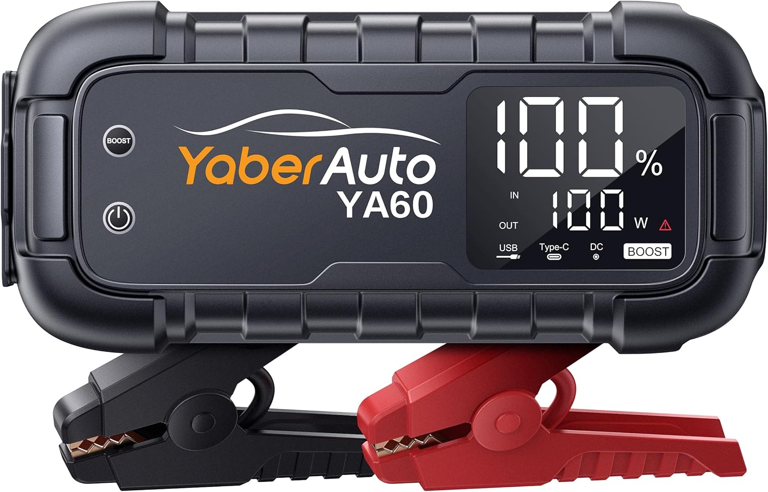 YaberAuto Car Battery Booster 6000 A 26800 mAh Motorcycle/Car Battery Booster PD45 W, 12 V (up to any Gas or 12.0 L Diesel) Car Battery Starter, Large LED Screen, 600LM LED Lamp (3 Modes)