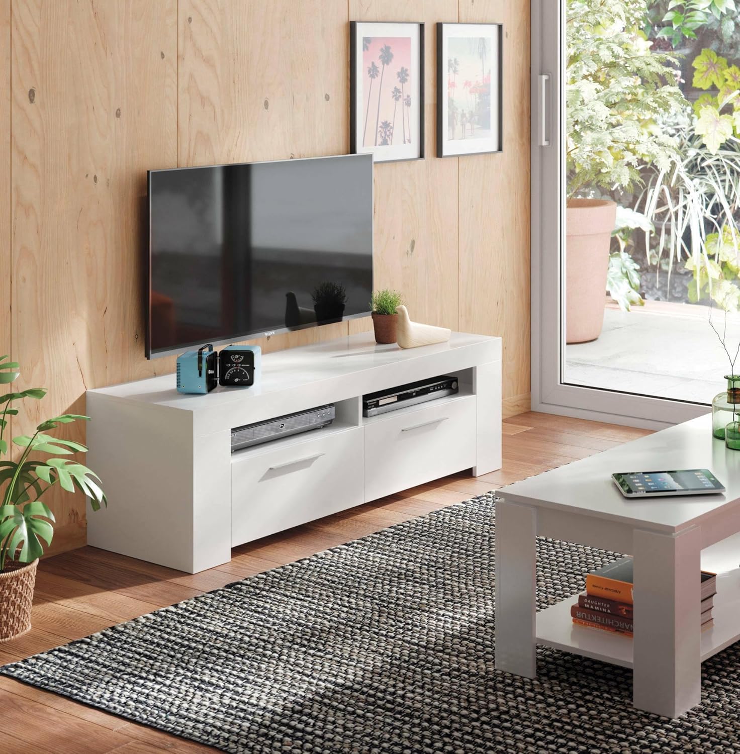 Dmora TV low cabinet with 2 doors - wood white-cm. 120 x 40 x 42 cm, 100