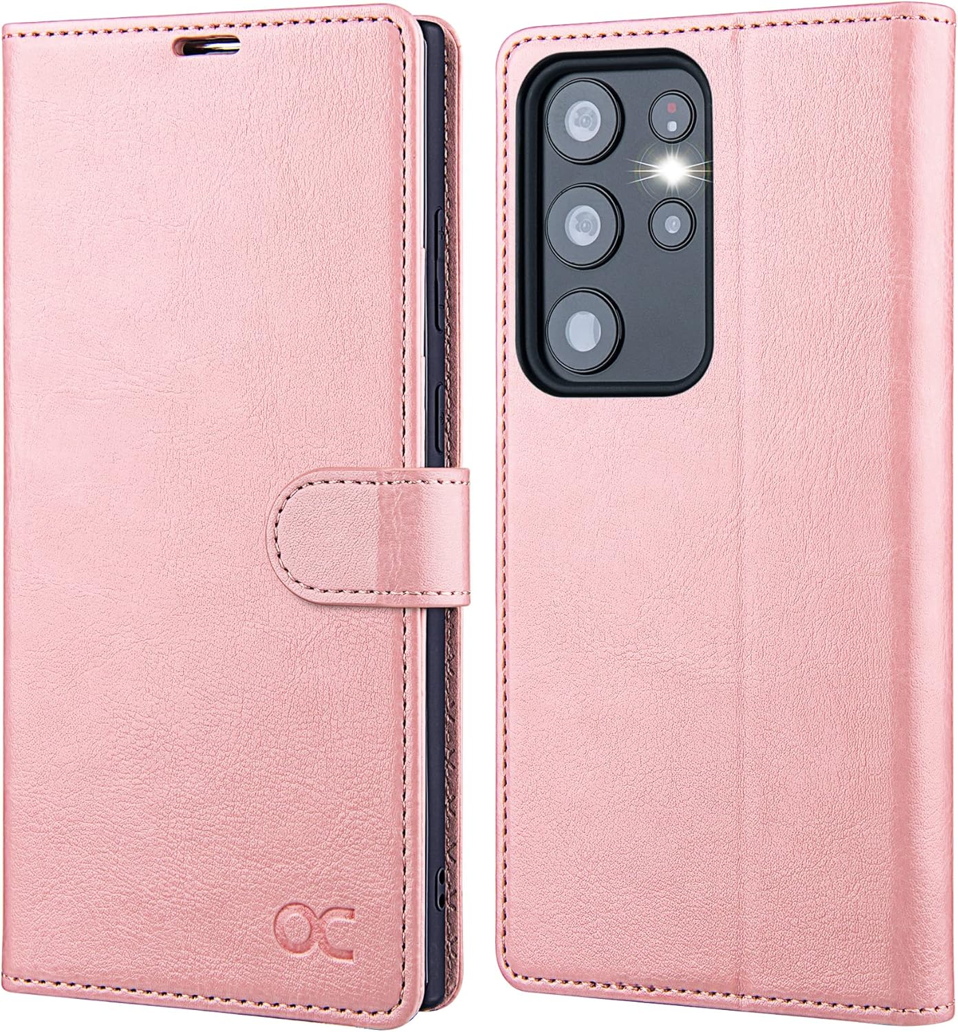 OCASE Samsung Galaxy S23 Ultra Case, Shockproof TPU Cover Samsung S23 Ultra 5G PU Leather Wallet Case [RFID Blocking] [Card Slots] Case for Galaxy S23 Ultra (6.8 Inch) - Pink