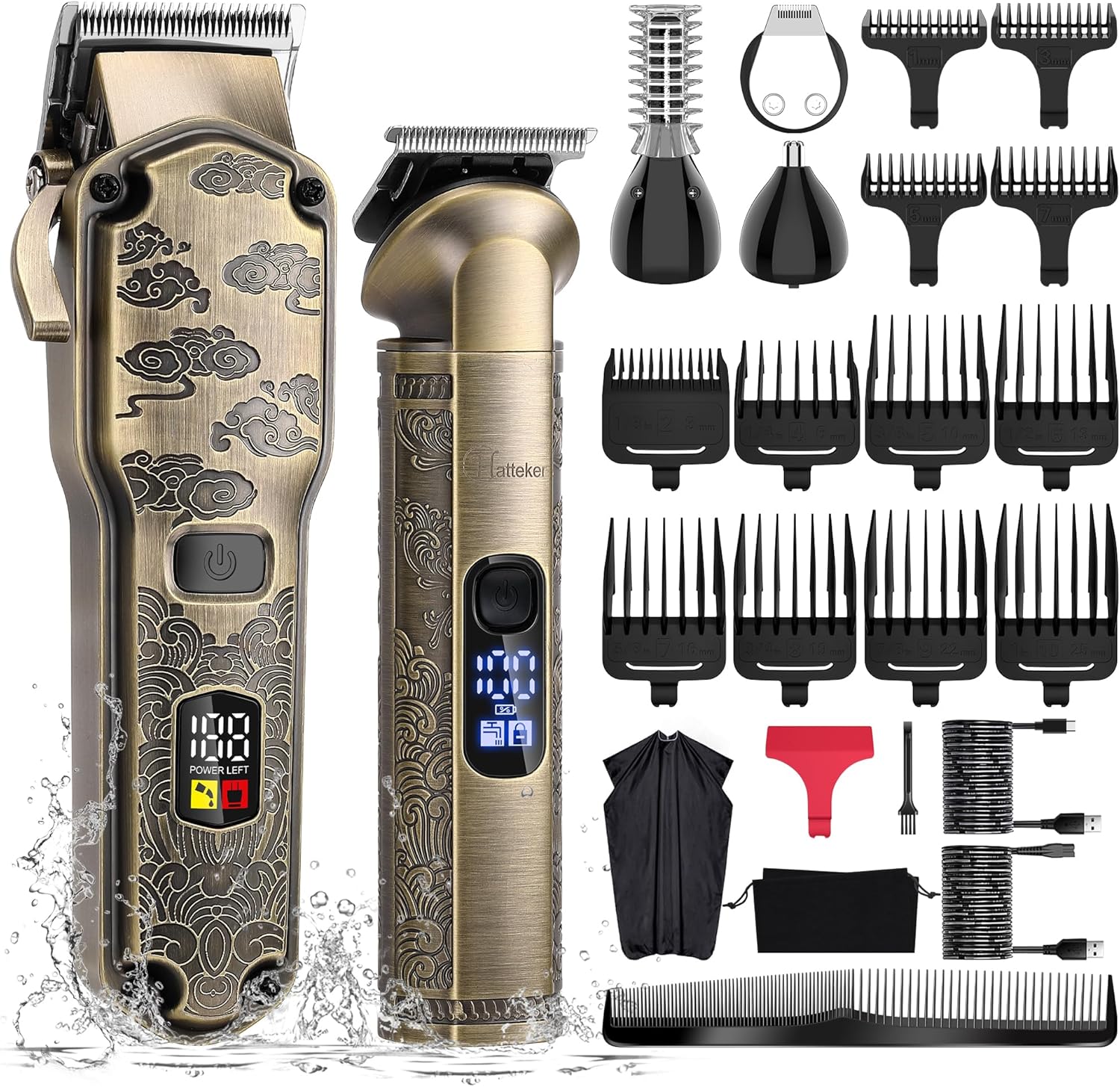Hatteker Professional Hair Clipper for Men Beard and Hair Clippers Set T-Blade Trimmer Washable Cordless Care Kit Nose and Body Trimmer Hair and Beard Trimmer Set