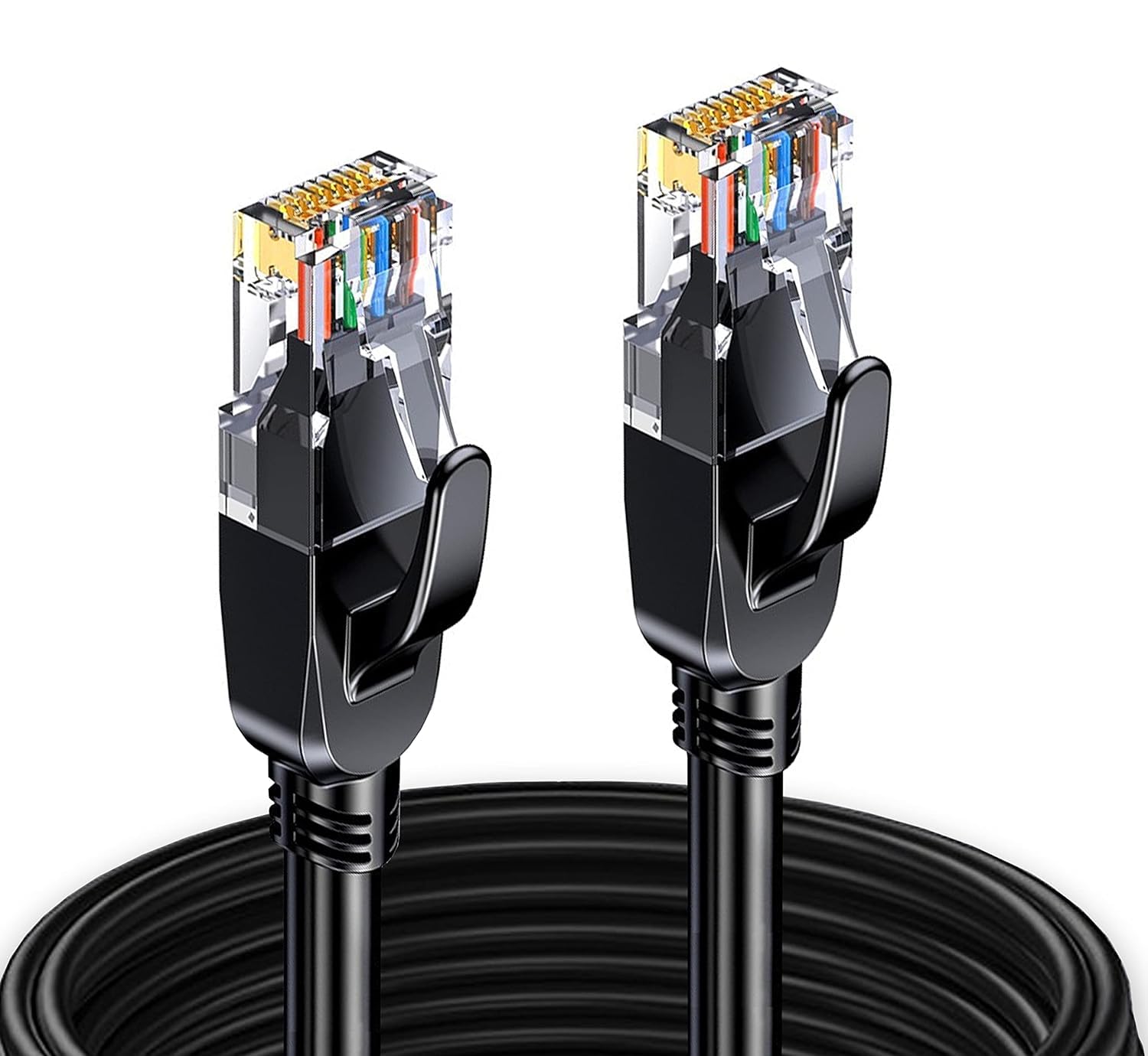 Elfcam® - 8m RJ45 Cat 7 Ethernet Network Cable, Twisted Pair Shielded SFTP 100% Copper, 6mm Diameter Cable, 28AWG Round Cable & Black (8M)