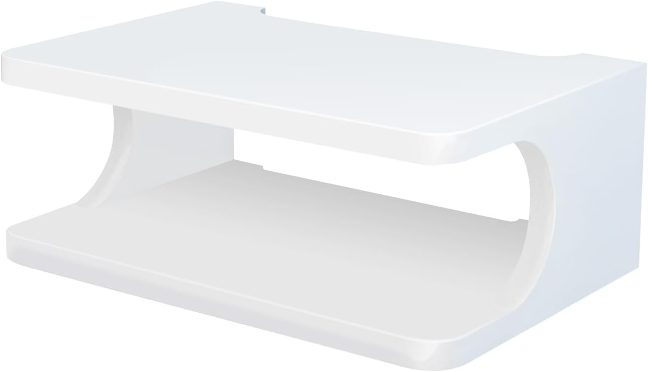 Routeur WiFi Boîte de Rangement Étagères Étagère pour Décodeur Etagere Murale TV Etagere Flottante Murale Multicouche Planche Bois Etagere Meuble Mural pour Console Set-Top Box/WiFi/DVD (Blanc)