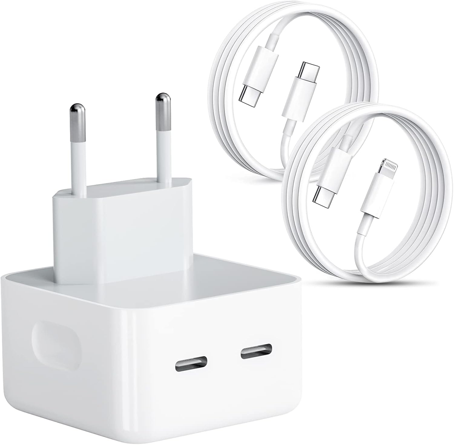 Dual USB C Charger with Fast Charging Cable for iPhone 15/14/13/12/11/X/Samsung/Pad