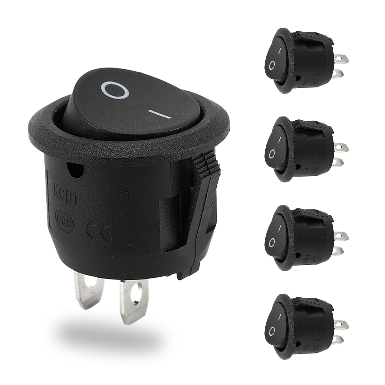 Set of 5 12 V Switches, Round Black Mini Rocker Switch, On-Off Button, 12 V Button, 10 A/125 V 6 A/250 V, Electronic Switch for Car and Micro Switch