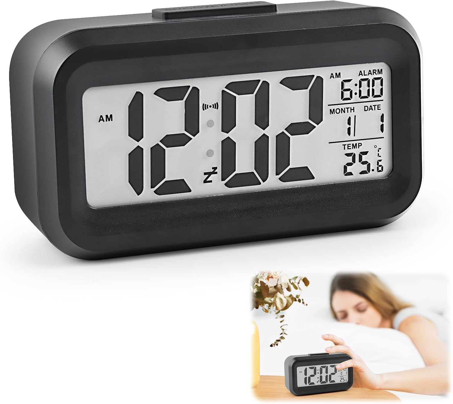 VFANDV Digital Alarm Clock, LCD Digital Alarm Clock Battery Operated Large Screen with Temperature Date Snooze Travel Alarm Clock Luminous Digital Clock Battery Portable for Bedroom Family Office