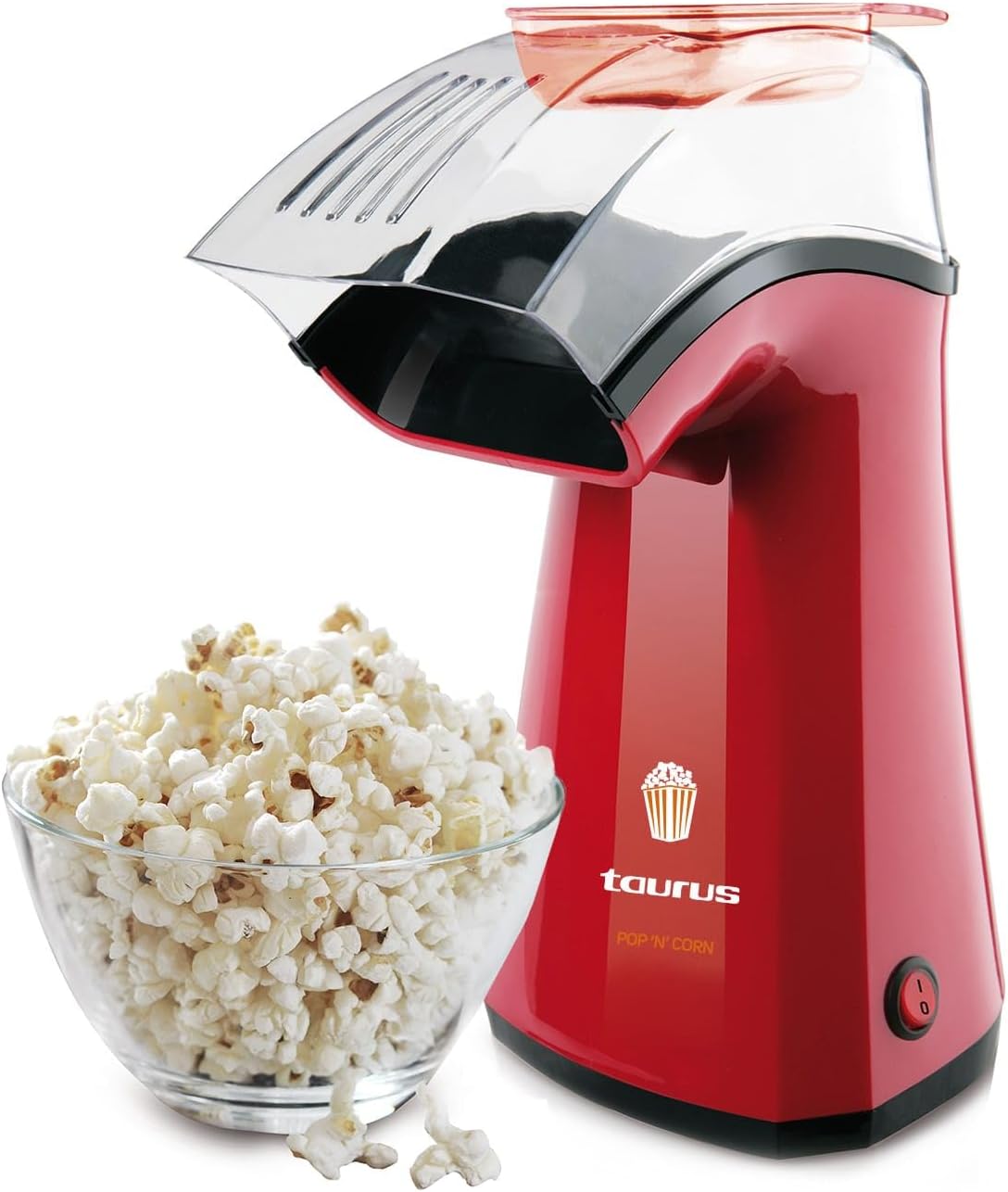 Taurus Pop'N'Corn 1100 W Pop Corn Maker Hot Air Cooking, Ready in 3 Minutes, Power On Light, Red, XX