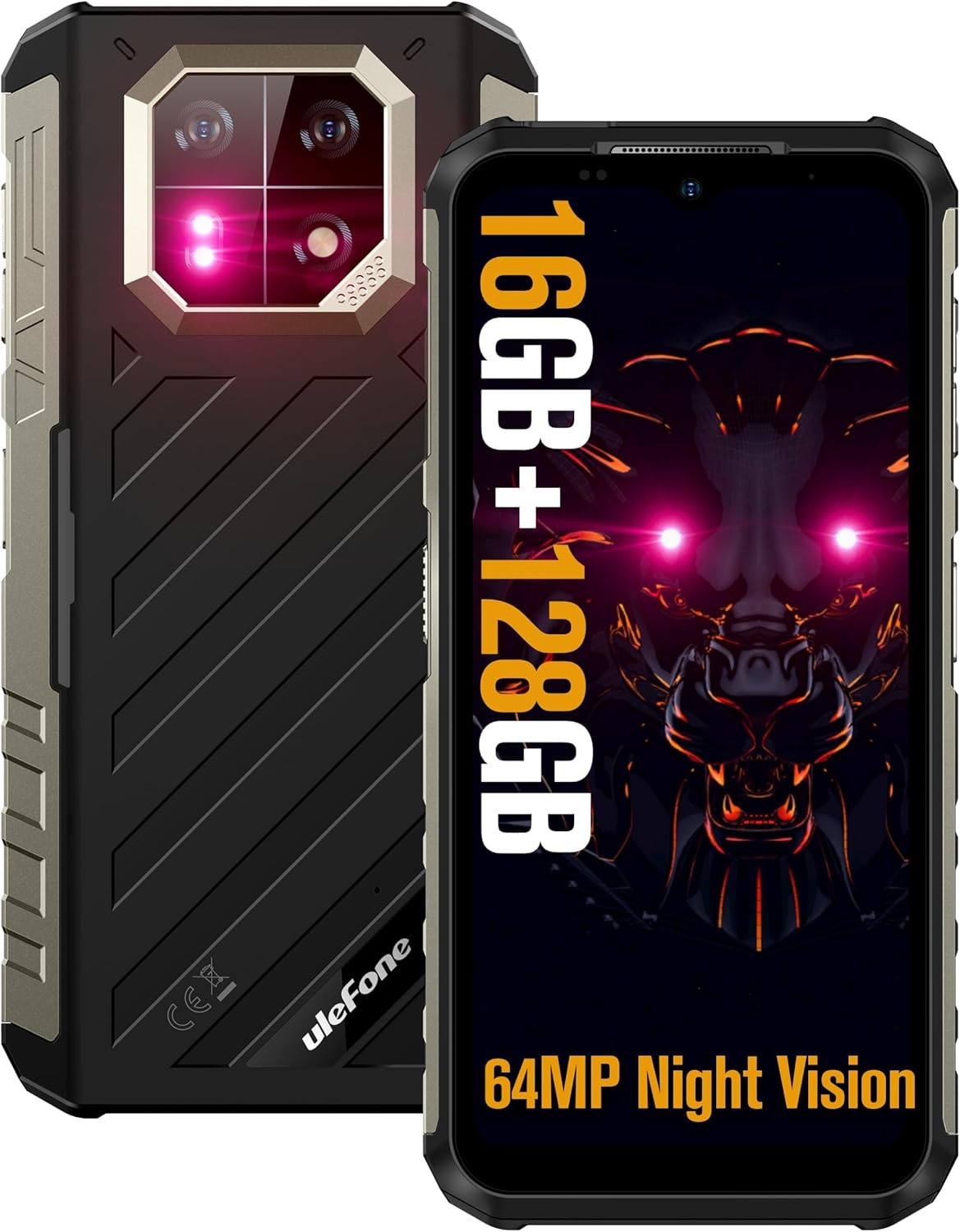Ulefone Armor 22 Unbreakable Android 13 Protable Phone 64MP Night Vision Camera, 16GB + 128GB, 6.58 Inch FHD+ 120Hz, 6600mAh (33W), 4G Dual SIM/NFC/GPS/IP69K/Infrared Sensor Waterproof Phone - Black