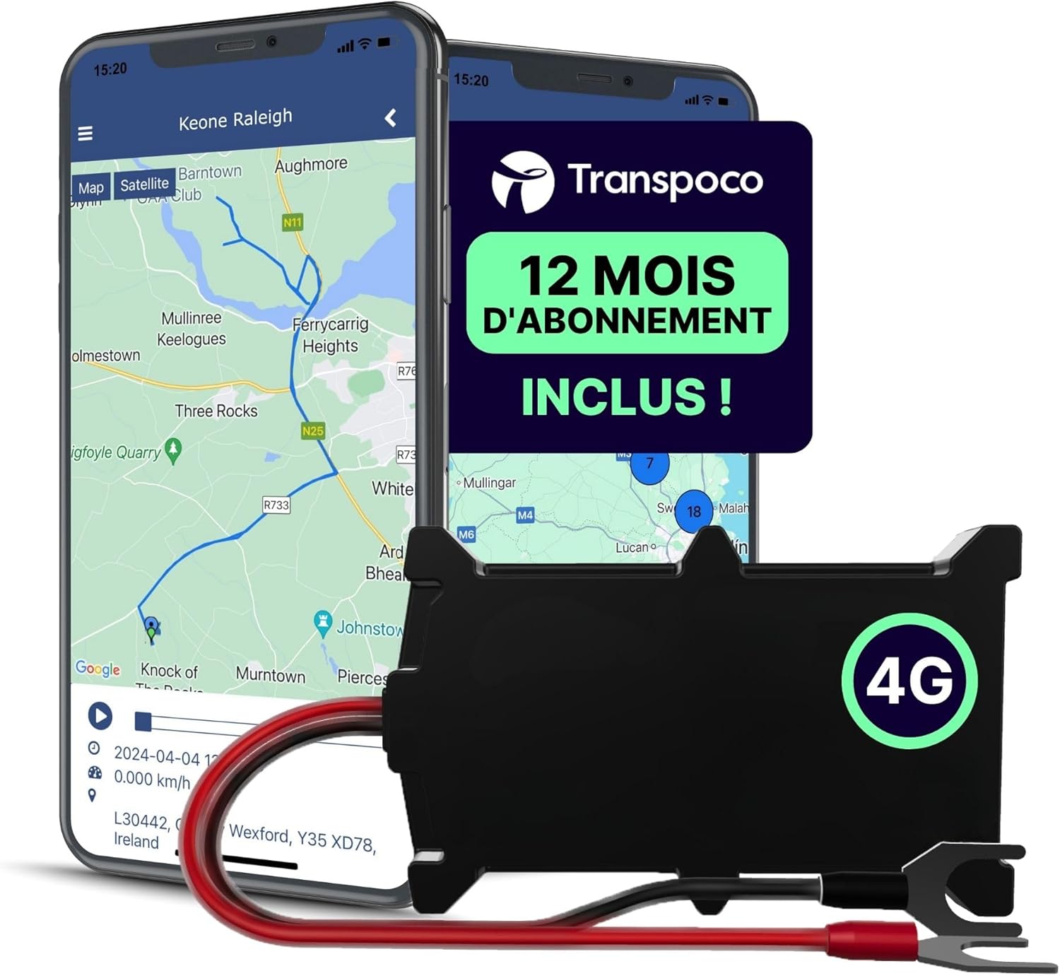 Transpoco 4G Car GPS Tracker with Built-in SIM - GPS Tracker for Vehicles, Motorcycles, Vans, Trucks - Battery Connection, Geofencing, Real Time Tracking (12 Months Included)