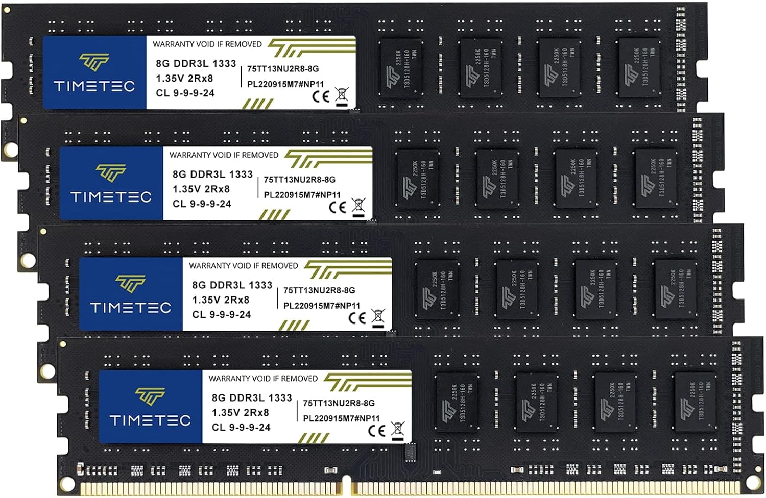 Timetec 32GB KIT (4x8GB) DDR3 1333MHz PC3-10600 Non ECC Unbuffered 1.35V CL9 2Rx8 Dual Rank 240 Pin UDIMM Desktop PC RAM Memory Module Upgrade