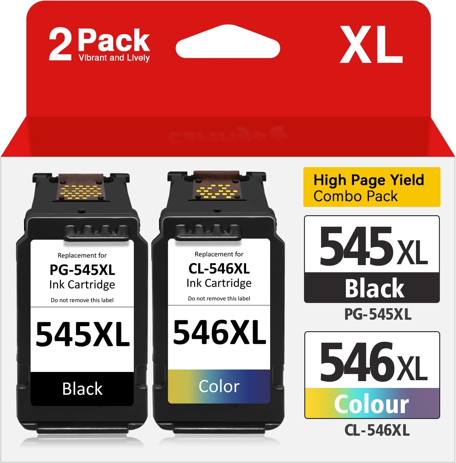 545 546 XL Ink Cartridges Replacement for Canon PG 545XL CL 546XL, Canon Ink 545 546, for Canon PIXMA TS3150 TR4650 TS3350 MG2450 MG2250s MG2950 MG3050 TR4550 TS3151 (Black) Tri-Color, 2-Color Pack)