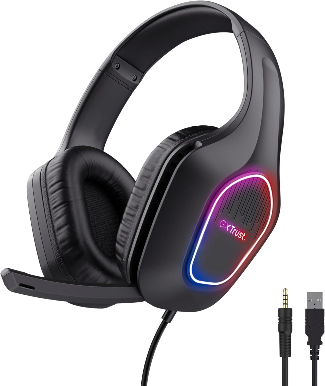 Trust Gaming GXT 419 Rayne Lightweight Gaming Headset for PC/Console, LED Lighting USB Powered 50mm Transducers, 3.5mm Jack, Wired Over-Ear Gaming Headset with Mic for Laptop