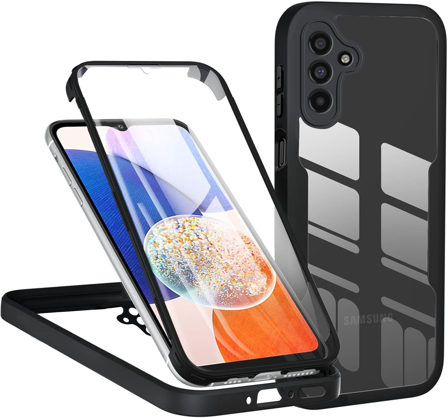 TVVTPU Case for Samsung Galaxy A14 4G/5G, Shockproof Cover with Built-in Screen Protector, 360 Full Protection Phone Case Portable Double Sided Transparent Full Body Bumper Case - Black