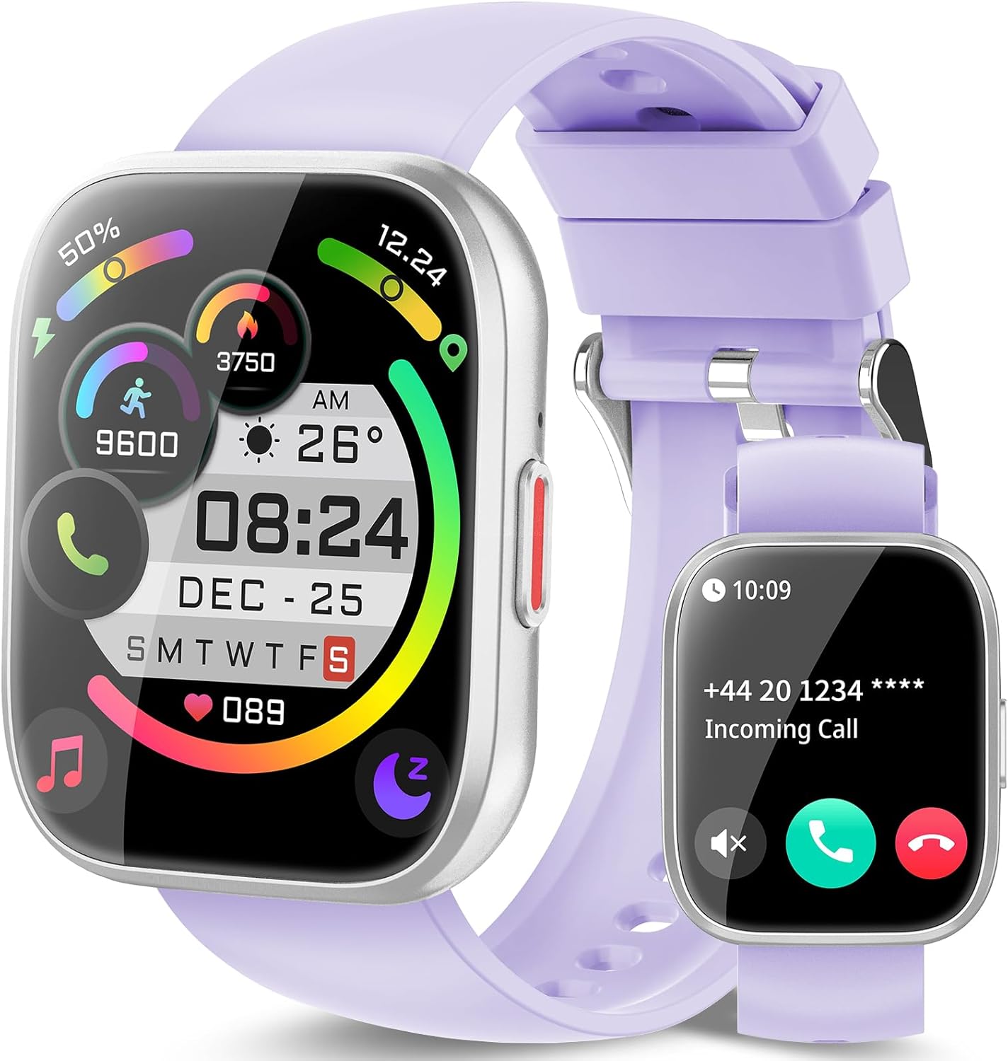 Men's Women's Smart Watch, 1.85 Inch HD Smartwatch with Bluetooth Calling, 110+ Sports Modes, Waterproof IP68 Smart Watch with Pedometer/Sleep/Heart Rate Monitor for Android iOS, Purple