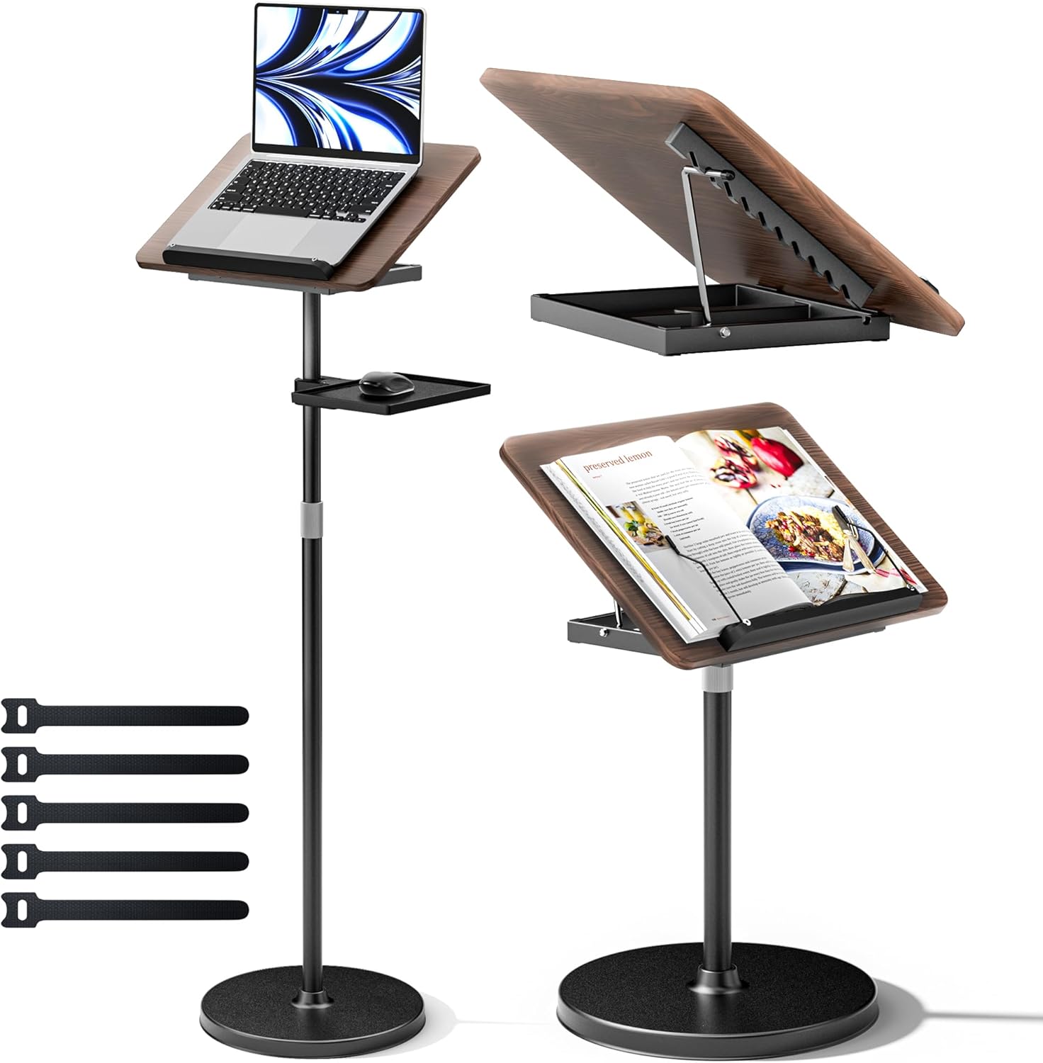 [2-in-1 Removable] Laptop Standing Desk, Multifunctional Standing Desk Table for Music Stands, Book Stand, Video Projector Stand, Adjustable Height 60-130 cm – Black